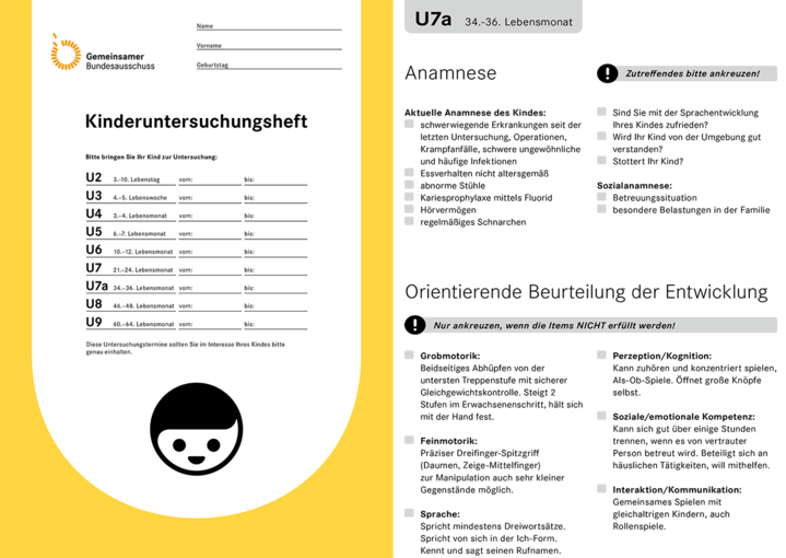 Kinderuntersuchungsheft Gelbes Kinderuntersuchungsheft