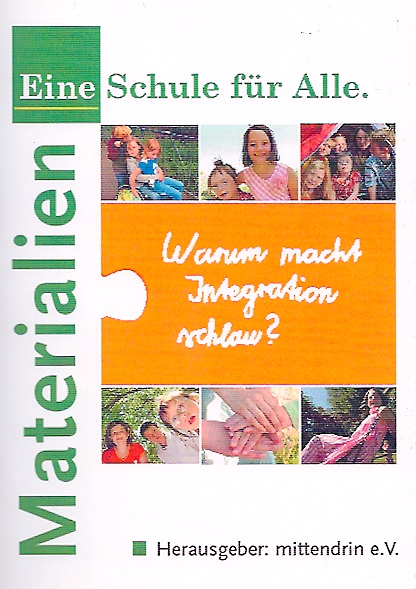 Kongressreader Warum macht Integration schlau, Weißer Hintergrund, Collage von Kinderfotos, Titel Warum macht Integration schlau?